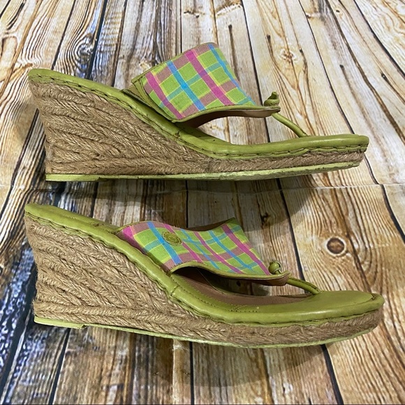 Born Drilles Green Plaid Wedge Espadrilles Size 9 - Picture 3 of 5
